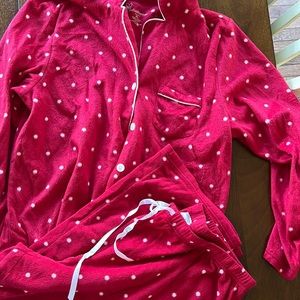 XL fleece red with white polka dots pj set